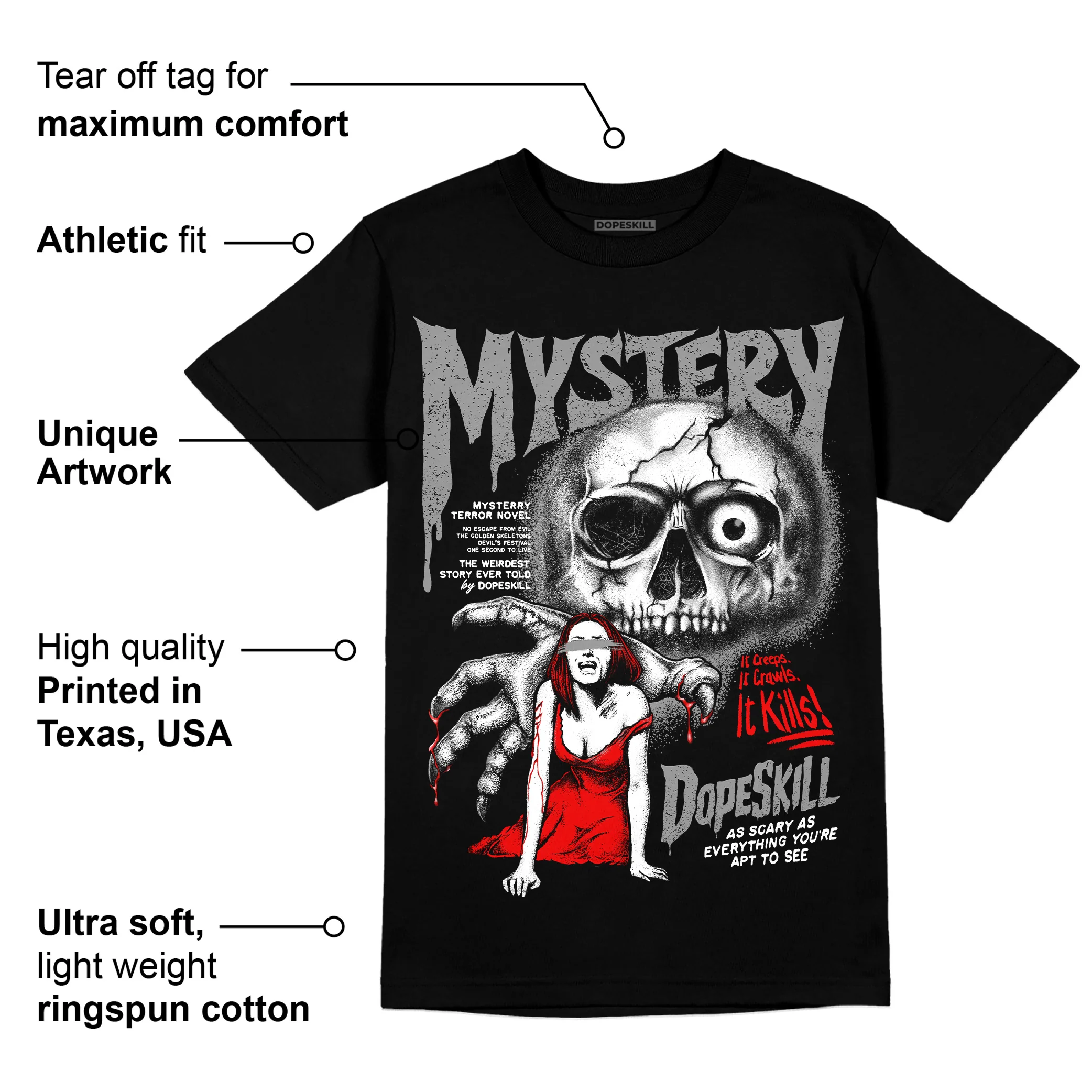 Black and White Collection DopeSkill T-Shirt Mystery Ghostly Grasp Graphic - Image 3