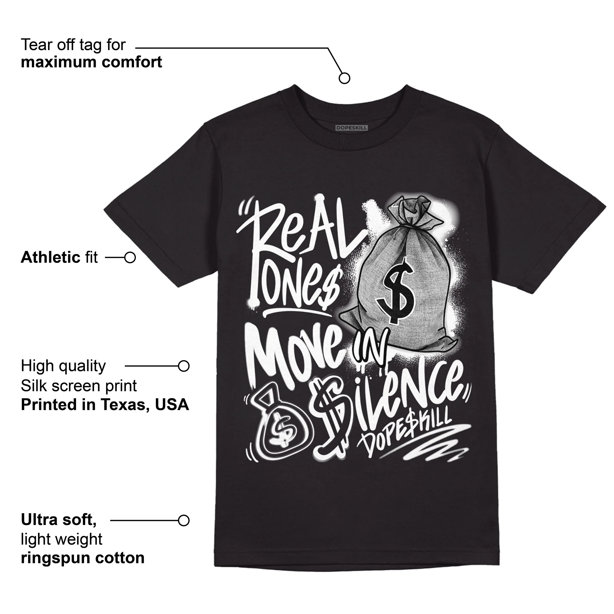 Dunk Low Panda White Black DopeSkill T-Shirt Real Ones Move In Silence Graphic - Image 3