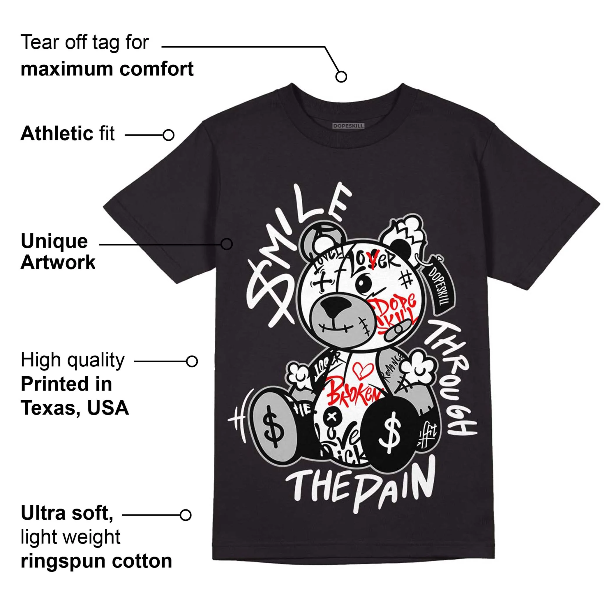 Dunk Low Panda White Black DopeSkill T-Shirt Smile Through The Pain Graphic - Image 3