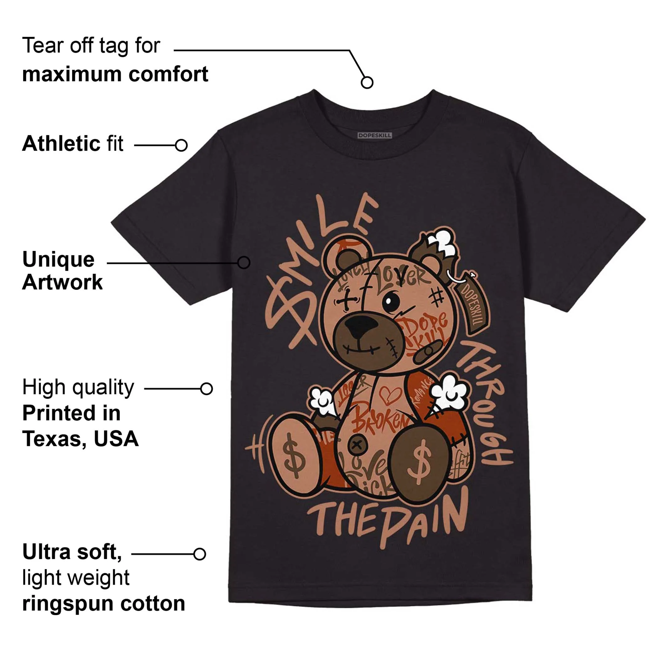 AJ 1 Mid Dark Chocolate DopeSkill T-Shirt Smile Through The Pain Graphic - Image 3