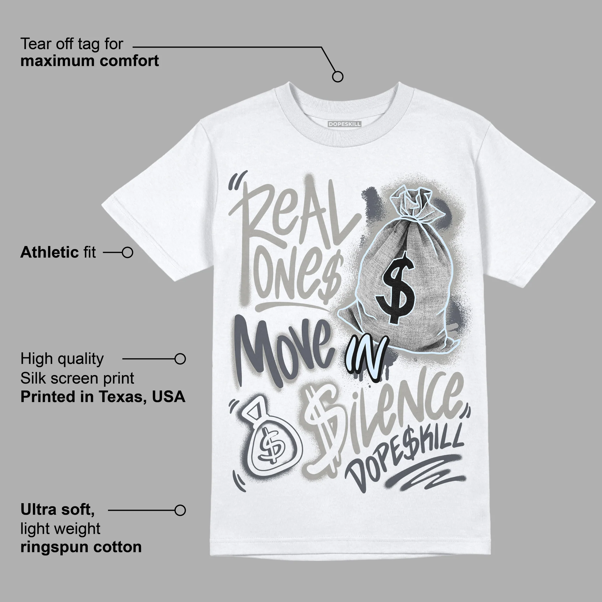 AJ 11 Cool Grey DopeSkill T-Shirt Real Ones Move In Silence Graphic - Image 3