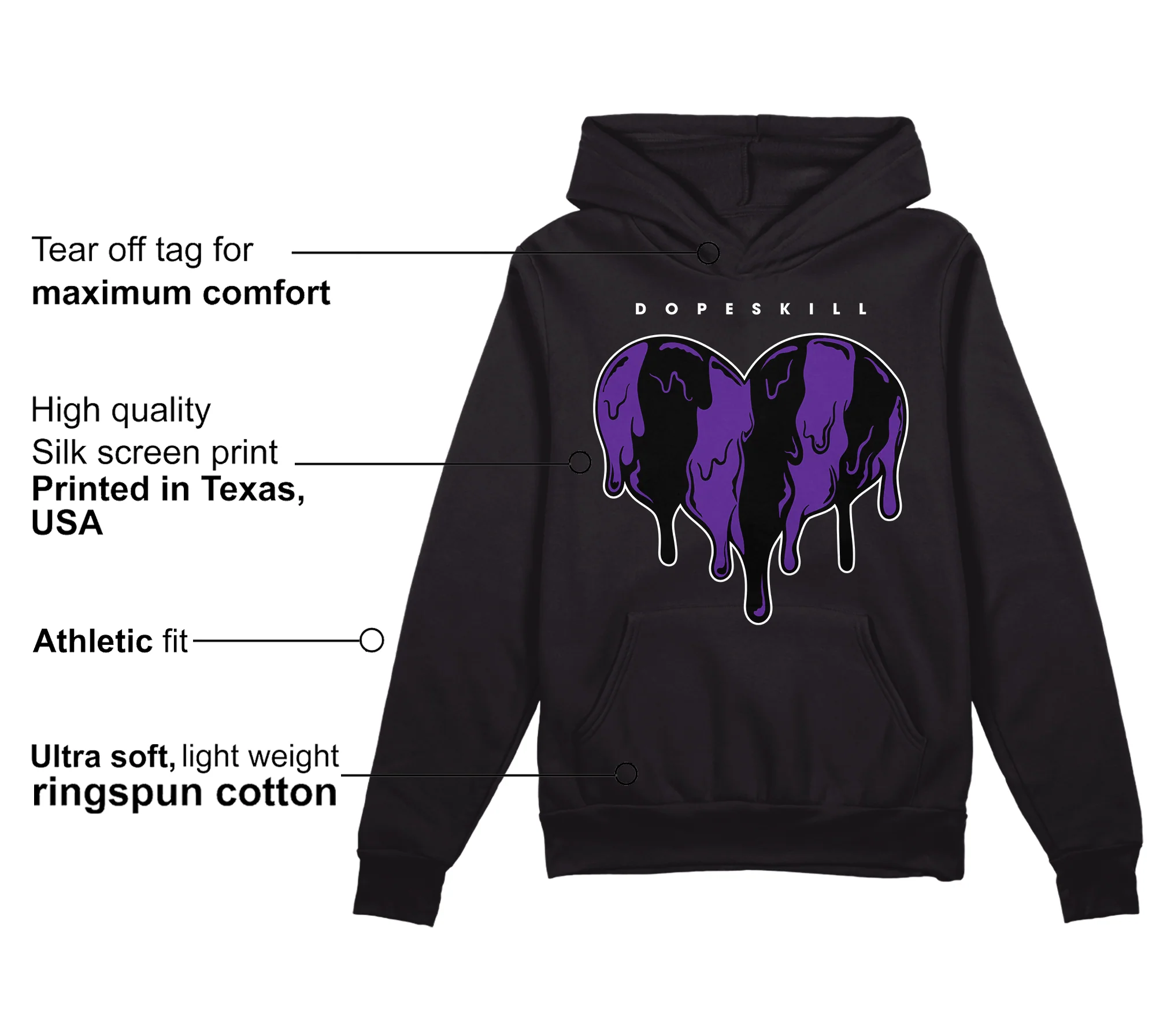 AJ 13 Court Purple DopeSkill Hoodie Sweatshirt Slime Drip Heart Graphic - Image 3