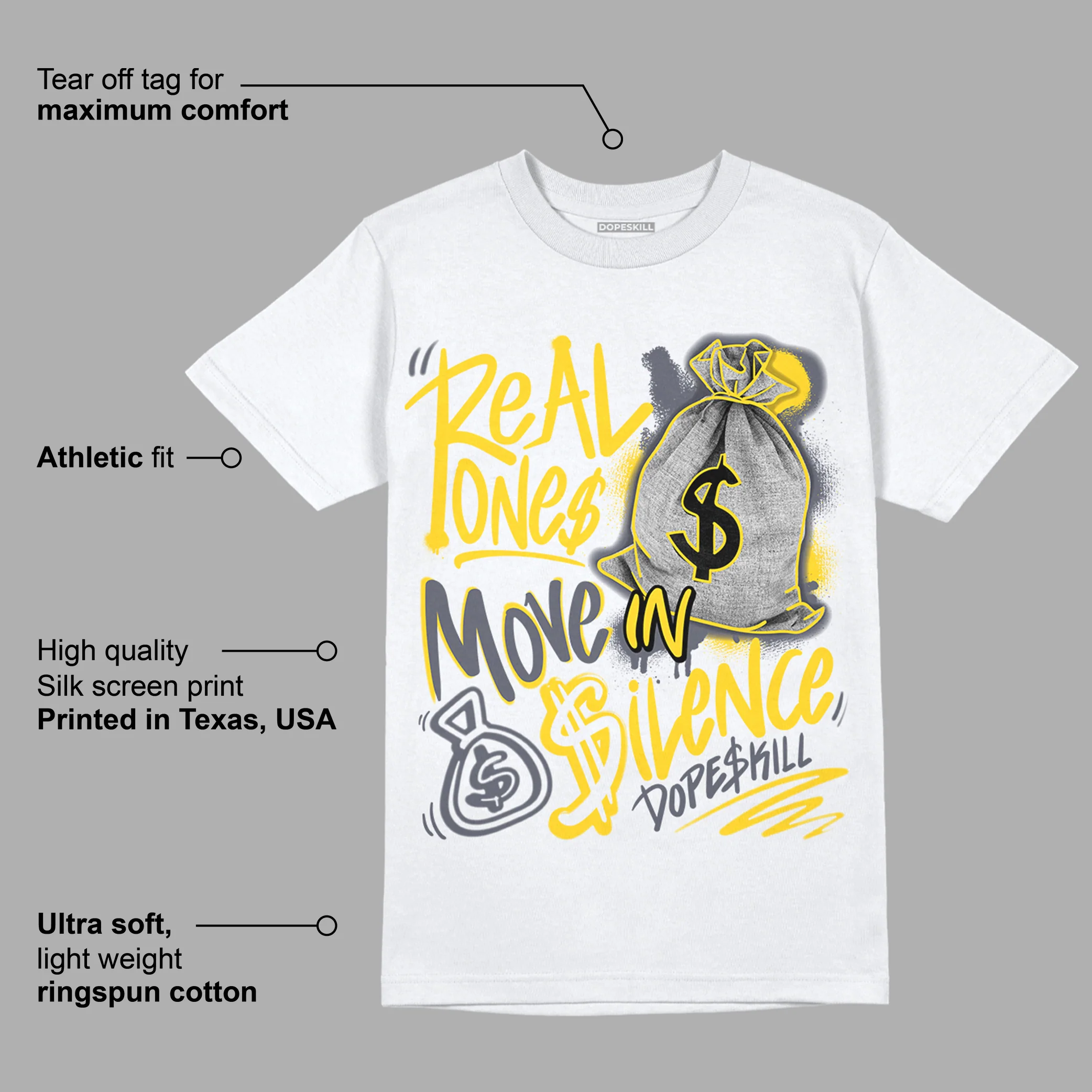 AJ 4 Lightning DopeSkill T-Shirt Real Ones Move In Silence Graphic - Image 3
