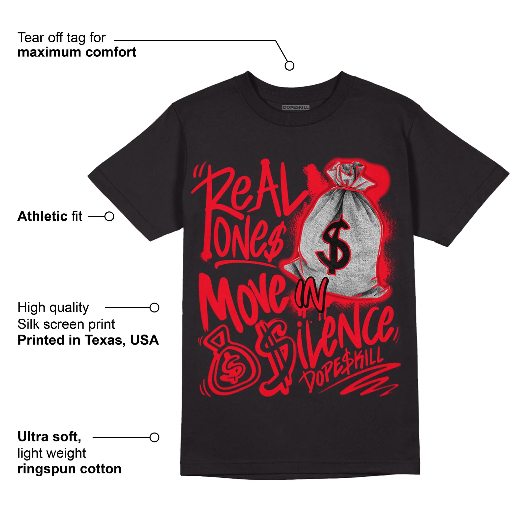 AJ 4 Red Thunder DopeSkill T-shirt Real Ones Move In Silence Graphic - Image 3