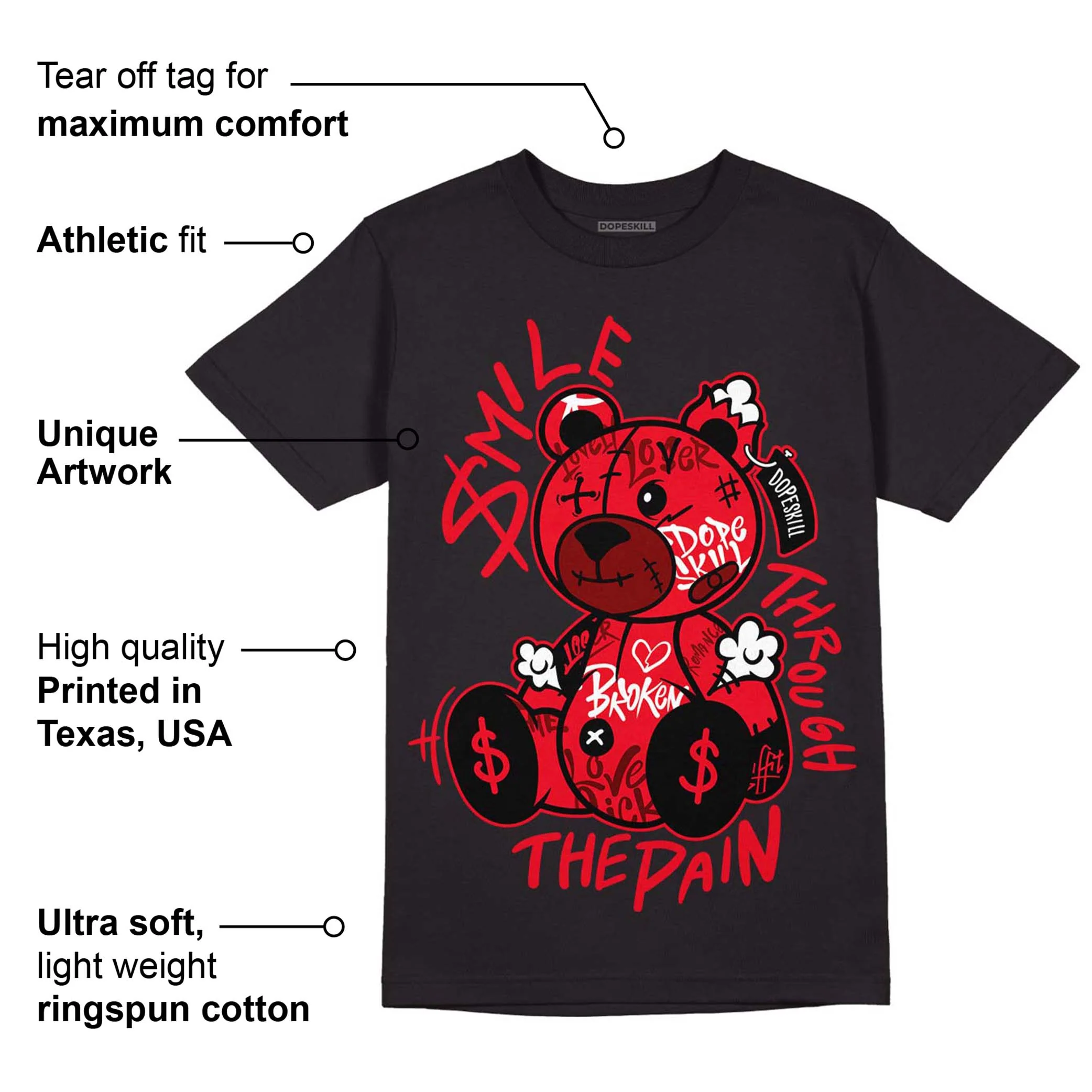 AJ 4 Red Thunder DopeSkill T-shirt Smile Through The Pain Graphic - Image 3