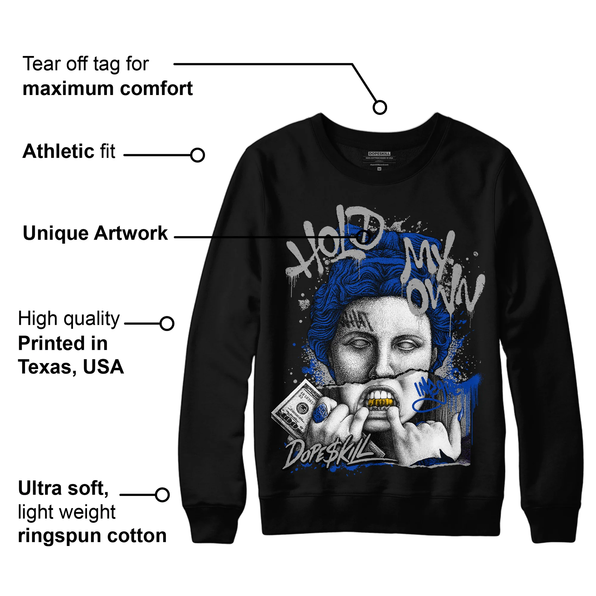 AJ 5 Racer Blue DopeSkill Sweatshirt Hold My Own Graphic - Image 3
