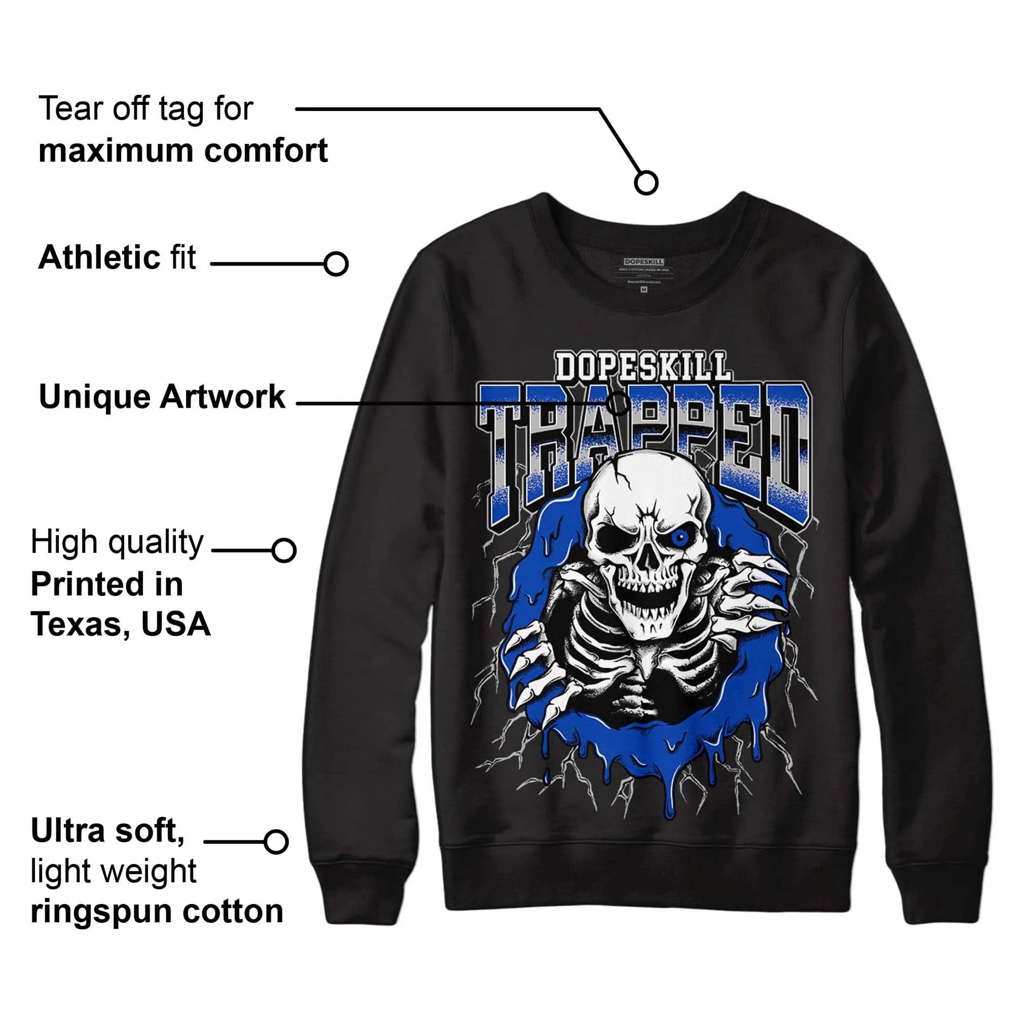 AJ 5 Racer Blue DopeSkill Sweatshirt Trapped Halloween Graphic - Image 3