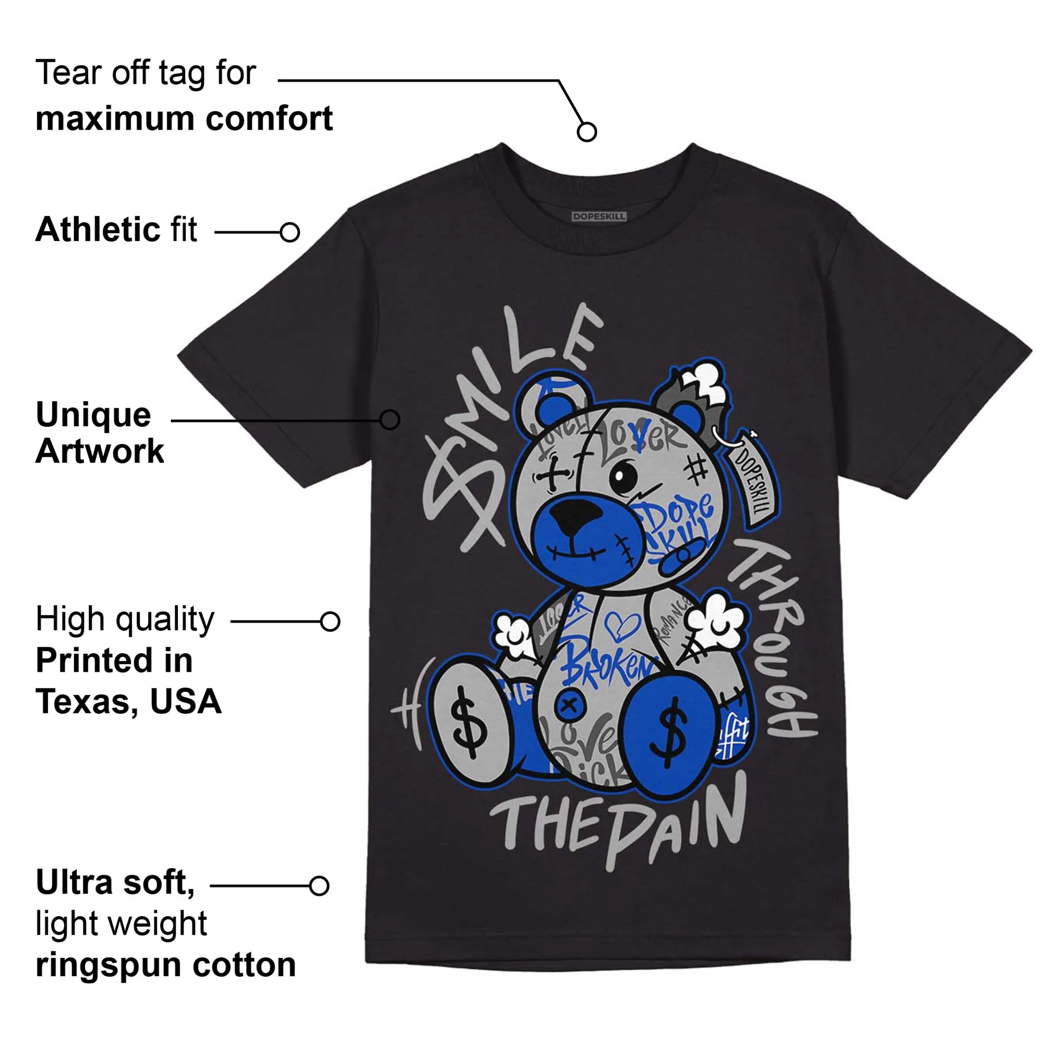AJ 5 Racer Blue DopeSkill T-Shirt Smile Through The Pain Graphic - Image 3