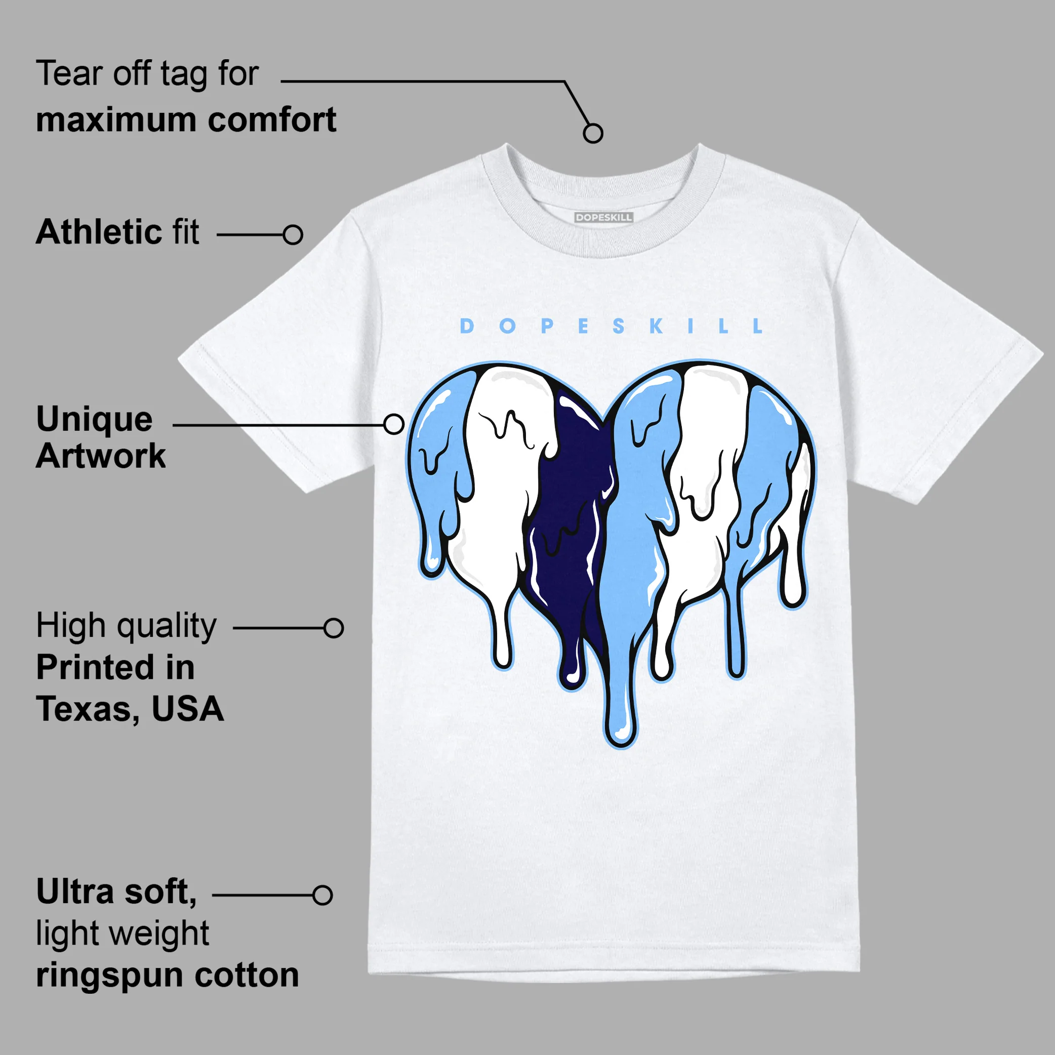 AJ 6 University Blue DopeSkill T-Shirt Slime Drip Heart Graphic - Image 3