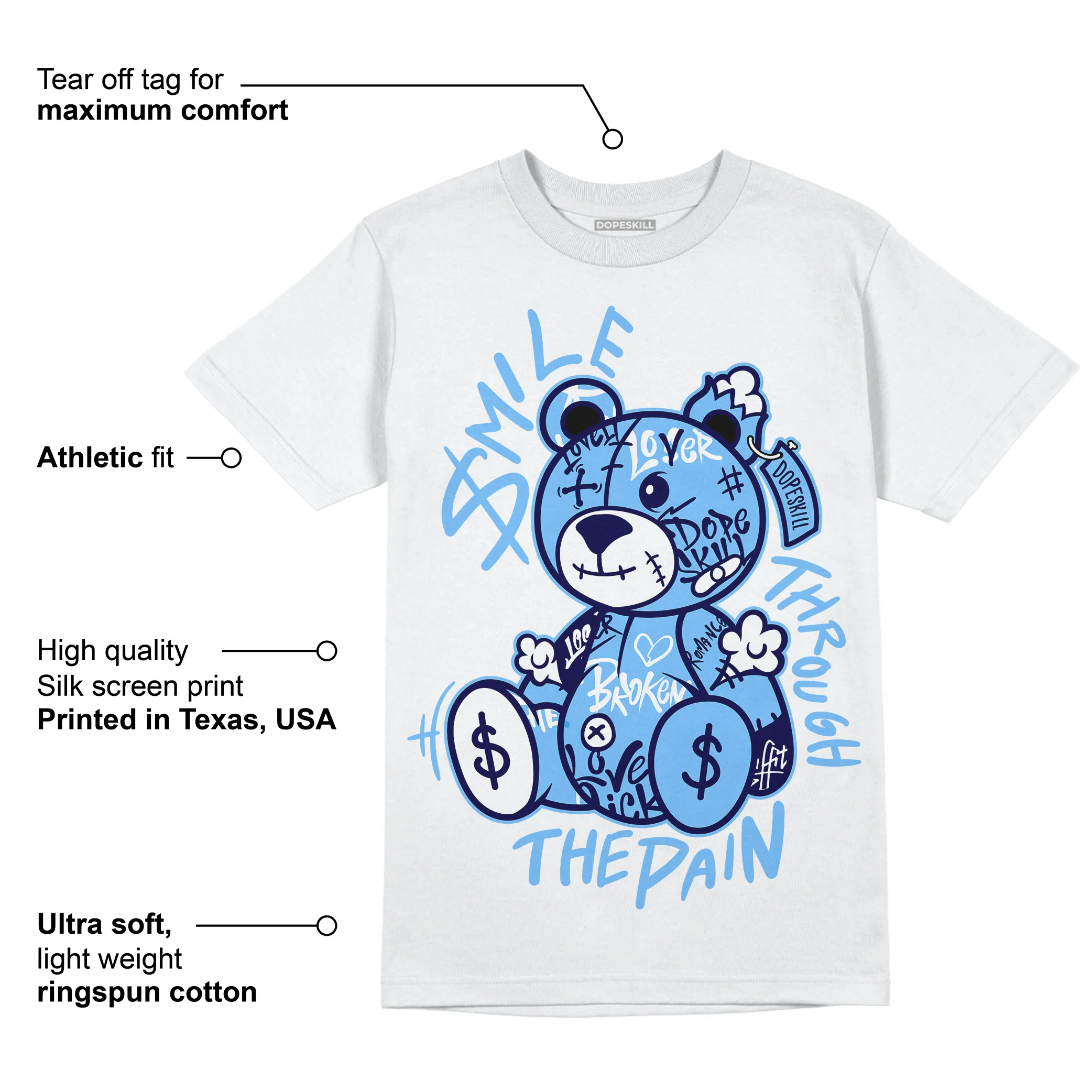 AJ 6 University Blue DopeSkill T-Shirt Smile Through The Pain Graphic - Image 3