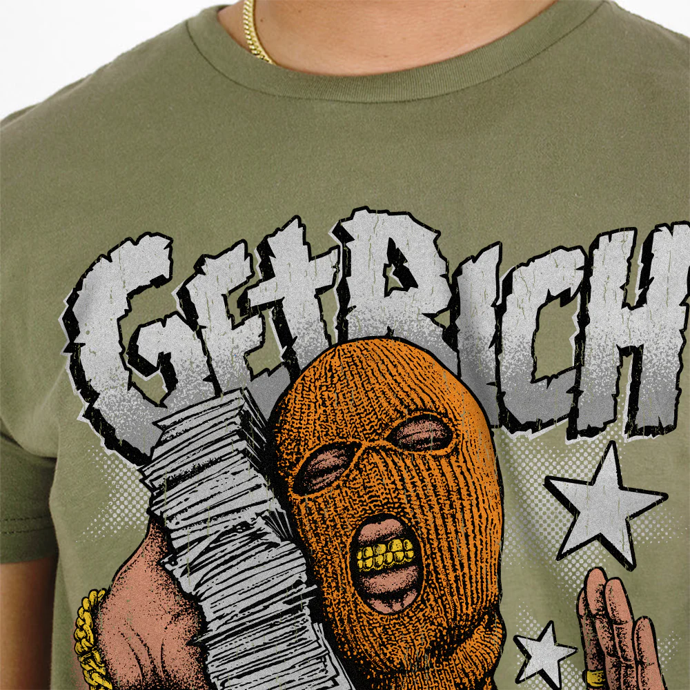 Olive 5s DopeSkill Olive T-shirt Get Rich Graphic - Image 3