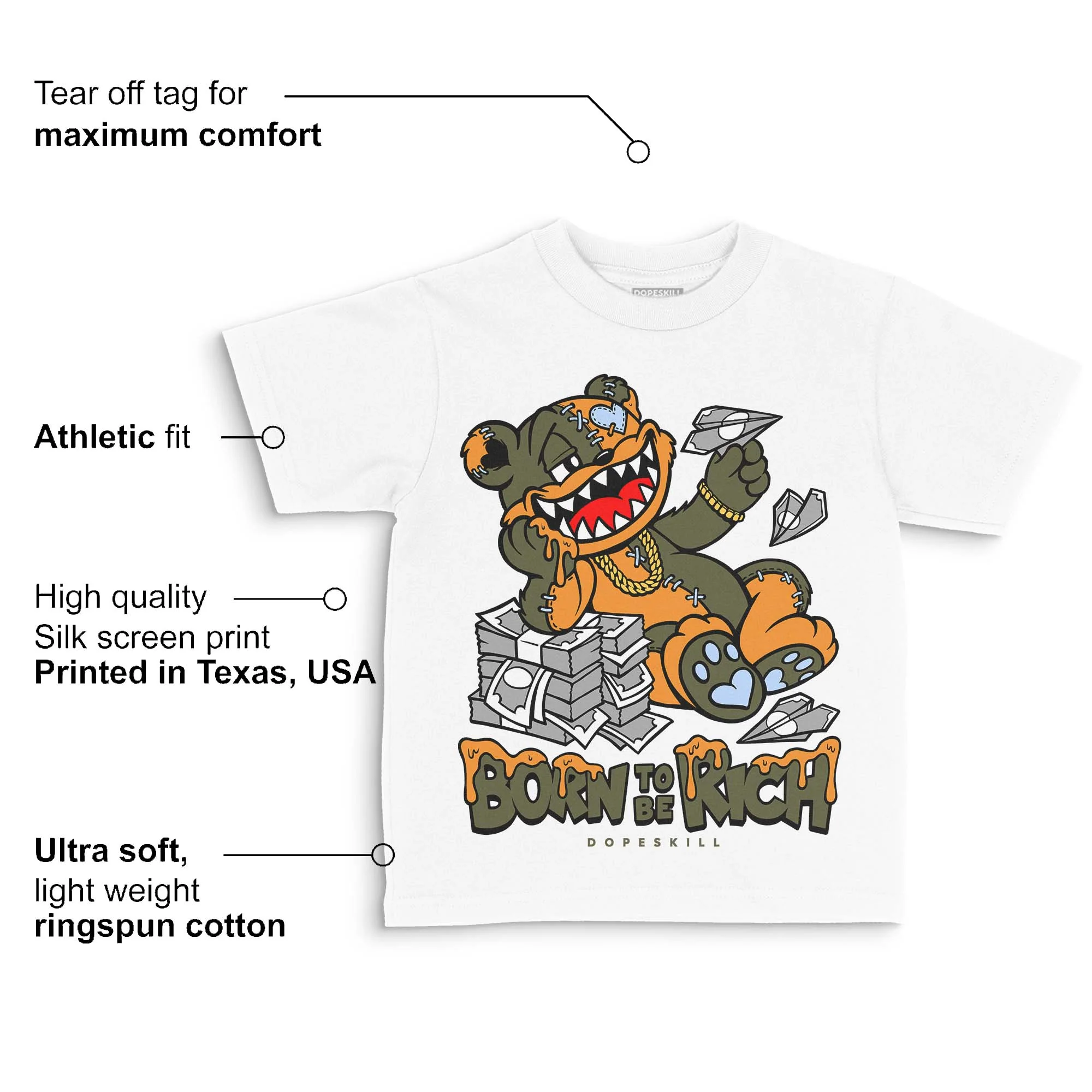 Olive 5s DopeSkill Toddler Kids T-shirt Born To Be Rich Graphic - Image 3