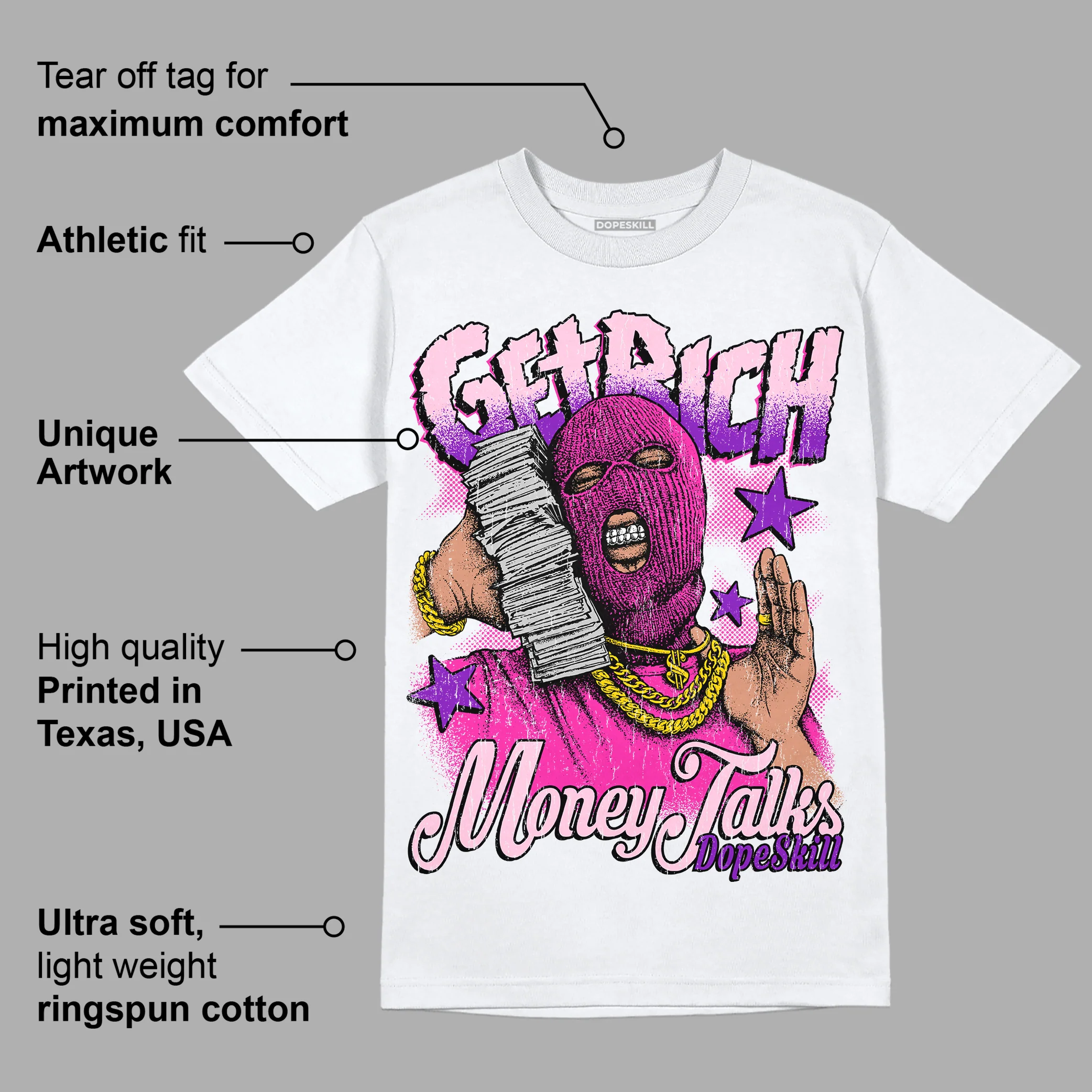 Pink Collection DopeSkill T-Shirt Get Rich Graphic - Image 3