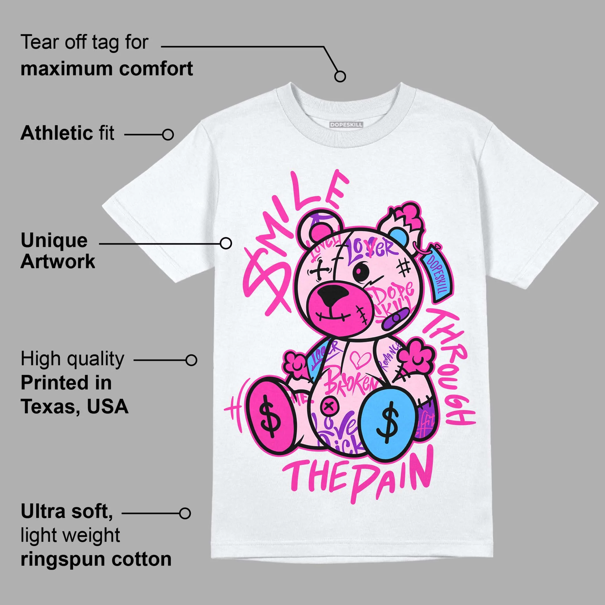 Triple Pink Dunk Low DopeSkill T-Shirt Smile Through The Pain Graphic - Image 3