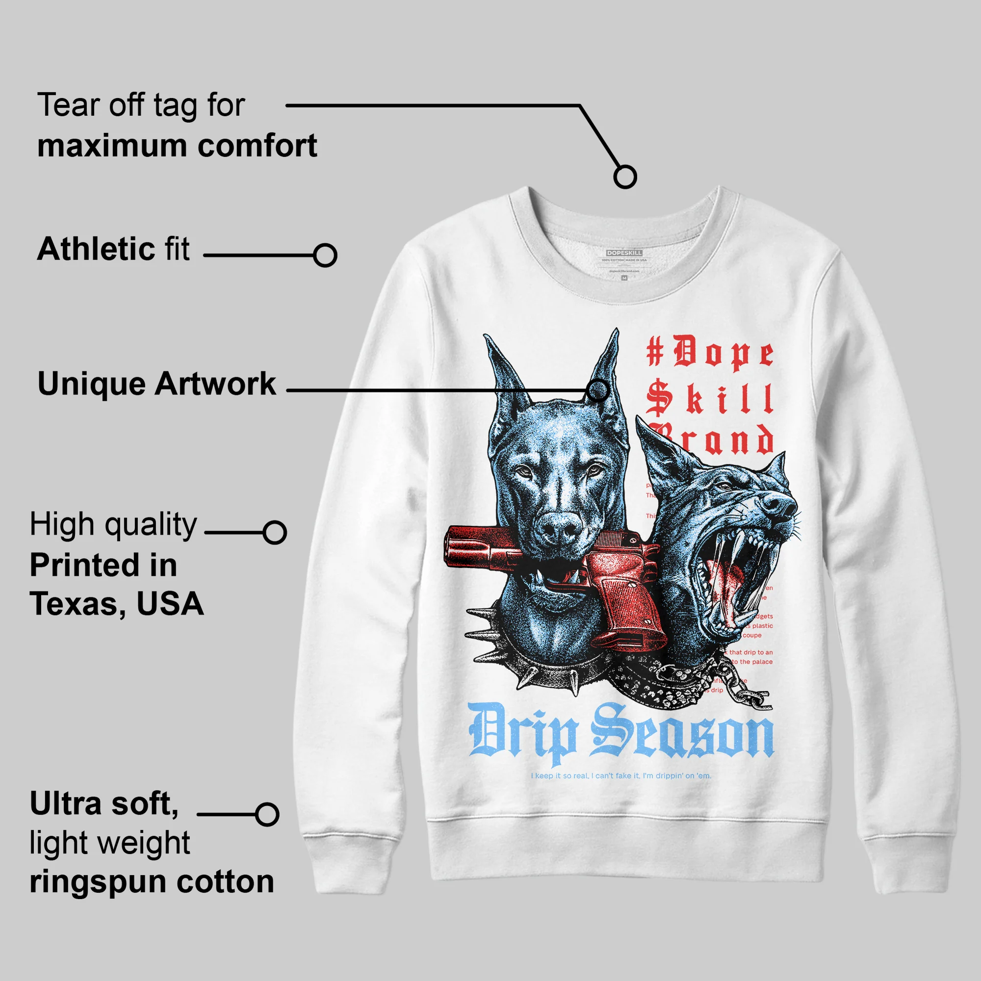 University Blue 'New Drip Season' DopeSkill Graphic Sweatshirt - Image 3