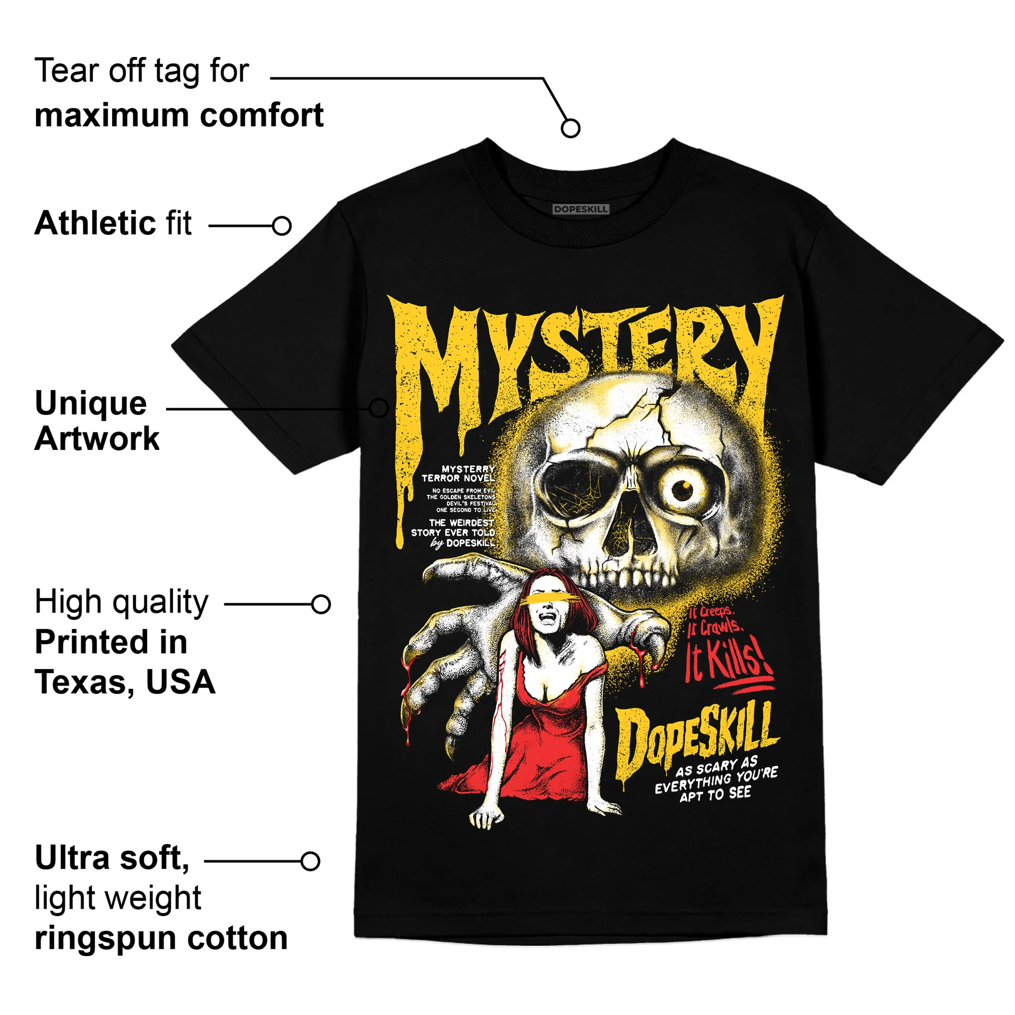 Yellow Collection DopeSkill T-Shirt Mystery Ghostly Grasp Graphic - Image 3